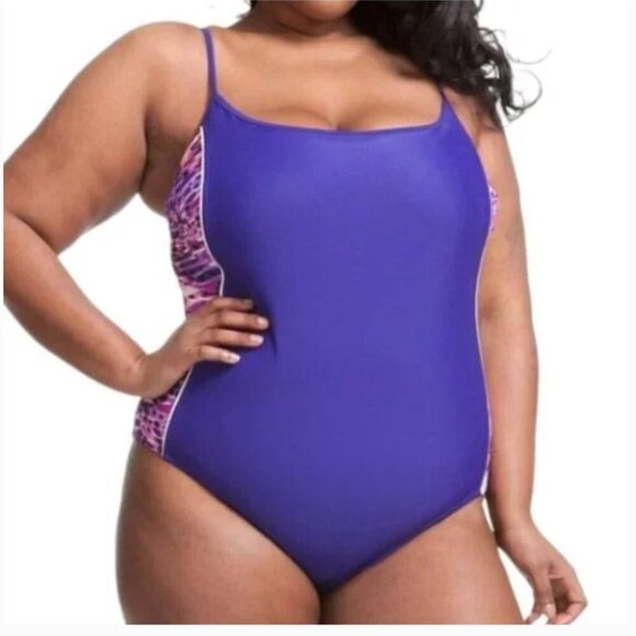 CATALINA Women Plus 2X Purple Slimming One Piece Racerback Swimsuit Beach Coast - Picture 1 of 12